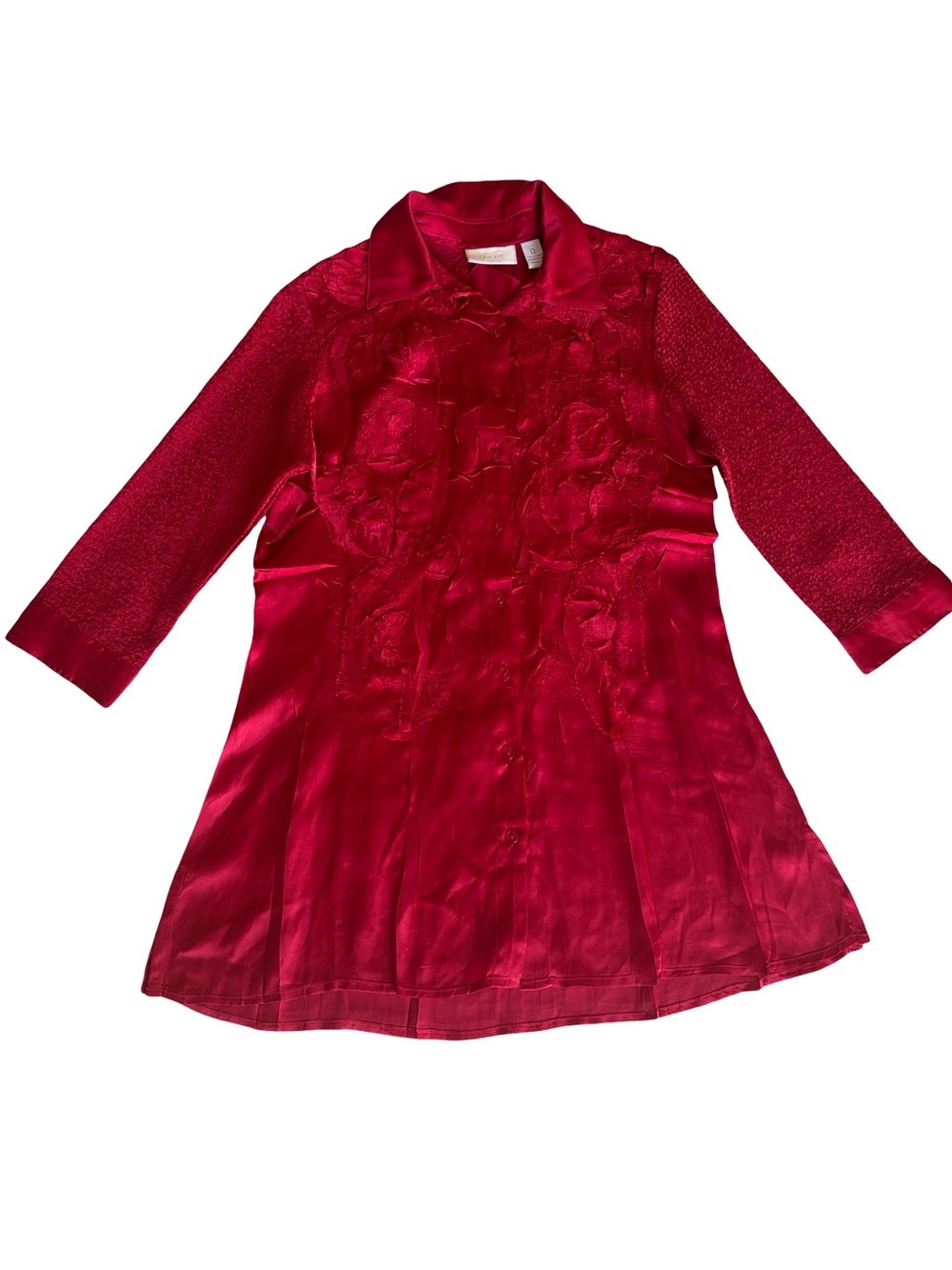 Chico’s Red Polyester Silky Satin 3/4 Sleeve Tunic Blouse Size 0 Size 4 Small - Picture 2 of 12